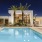 a pool in front of a building